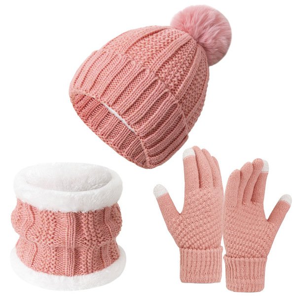 3Pcs Hat Scarf Gloves Set - Pink